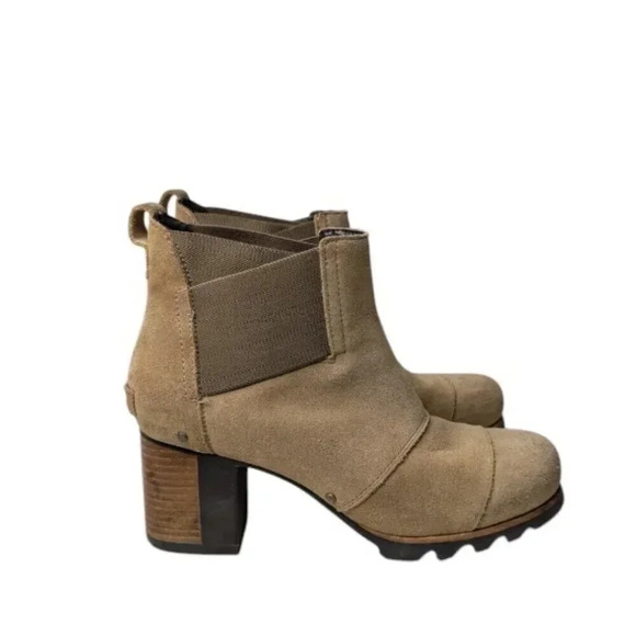 Sorel Addington Chelsea Suede Womens Block Heel Boot Tan Beach/Cordovan Size 9 - Picture 2 of 12